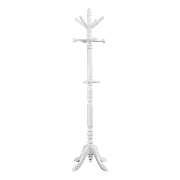 Coat Rack, Hall Tree, Free Standing, 11 Hooks, Entryway, 73"H, Bedroom, Wood, White, Transitional